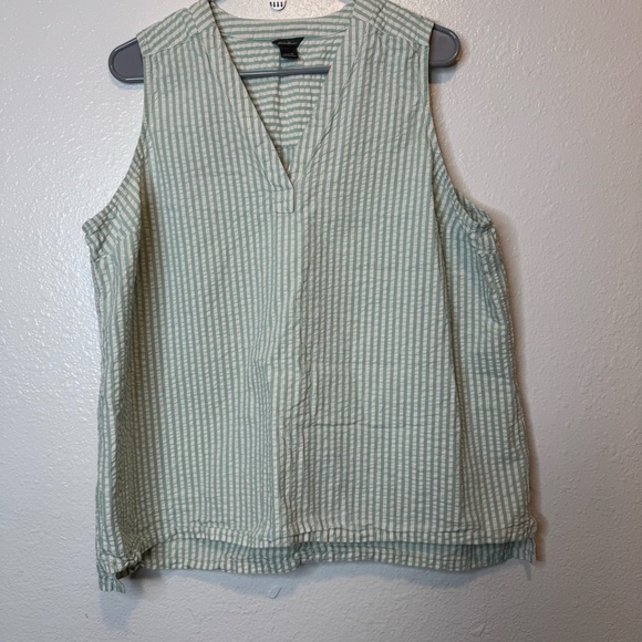 Eddie Bauer Sleeveless Mint Striped V-Neck Cotton Top Size Extra Large XL - Picture 1 of 6